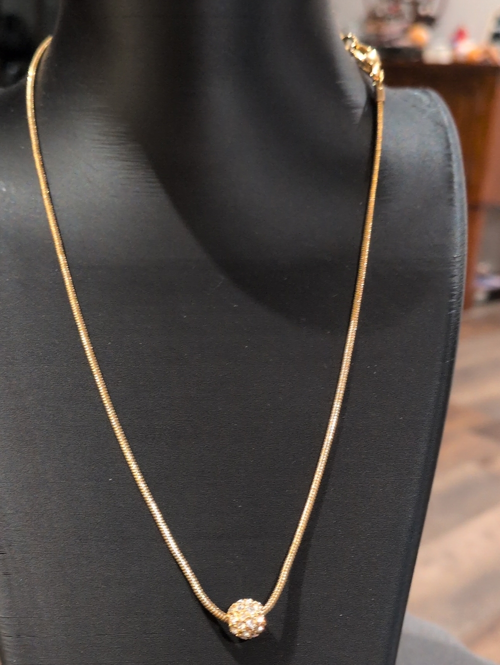 NAPIER Vintage GOLD-TONE SNAKE CHAIN WITH CRYSTAL PAVE BALL PENDANT